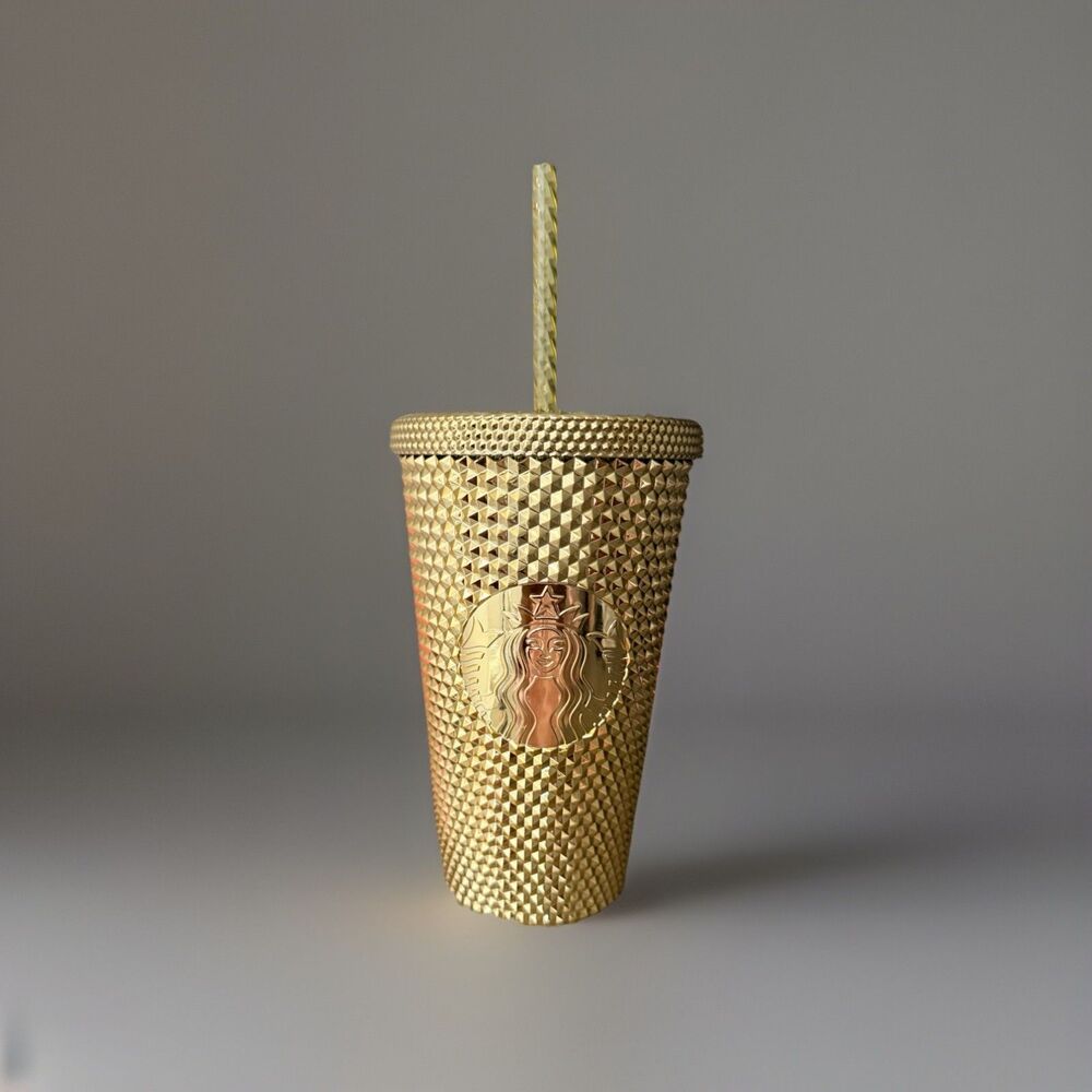 Starbucks Gold Studded Tumbler Cup With Straw NWT 16 OZ